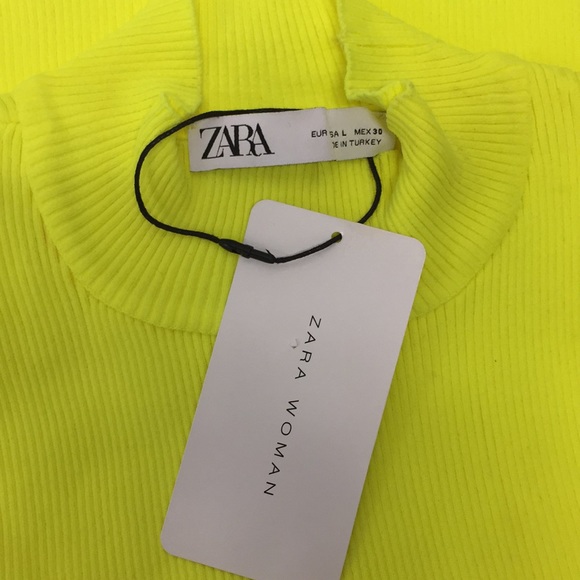 ZARA BANDAGE RIBBED KNIT NEON HIGHLIGHTER YELLOW HALTER HIGH NECK SLEEVELESS TOP - Picture 5 of 7
